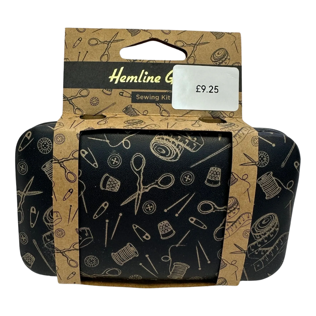 Travel Sewing Kit – Compact Case with Essential Tools – Black Sewing Print