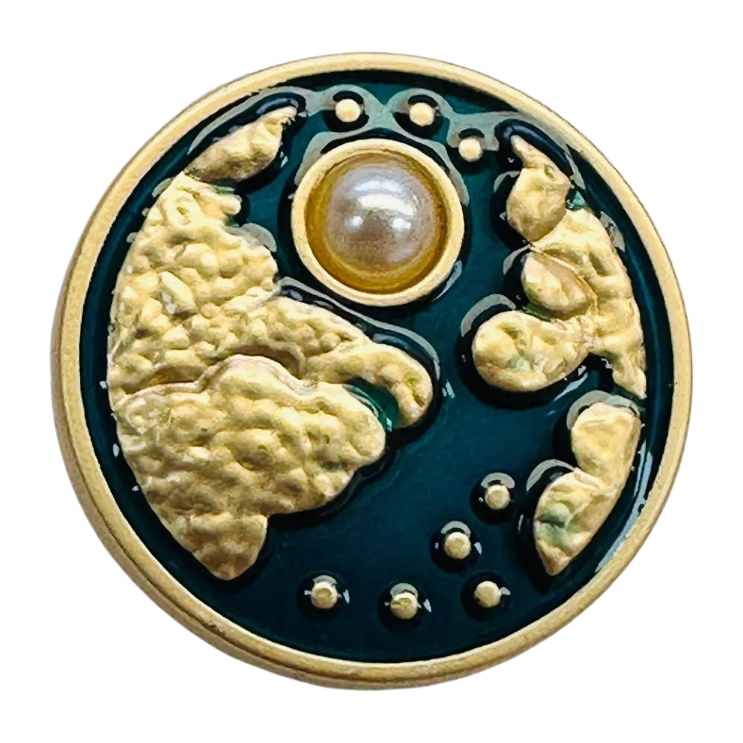 Moonlit sky button teal and gold tone 20mm metal sold individually