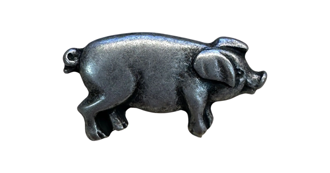 Metal Pig button 25mm aged silver-tone sold individually