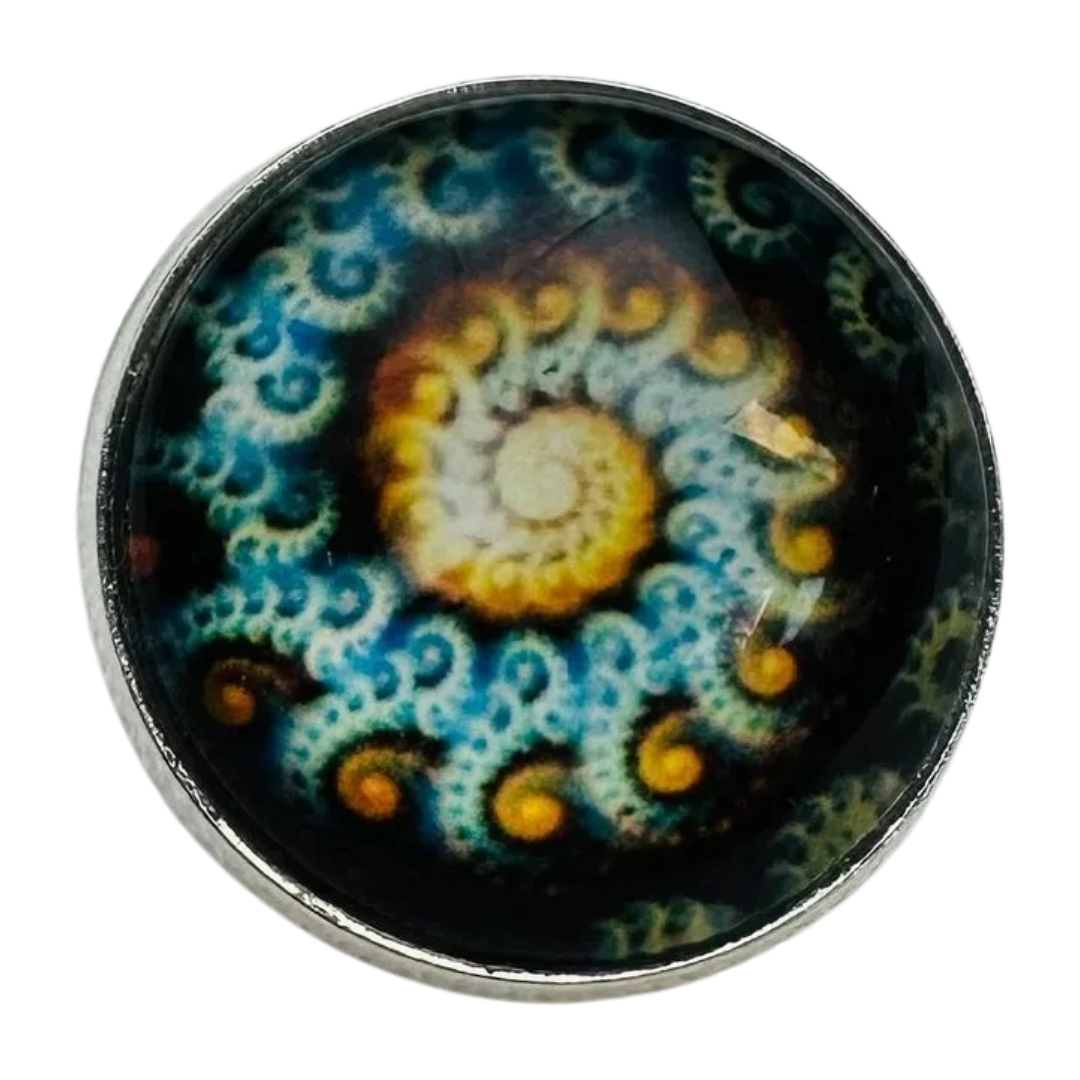 Glass & Metal Designer Button – 22mm – Spiral Art Design – Shank – Sold Individually