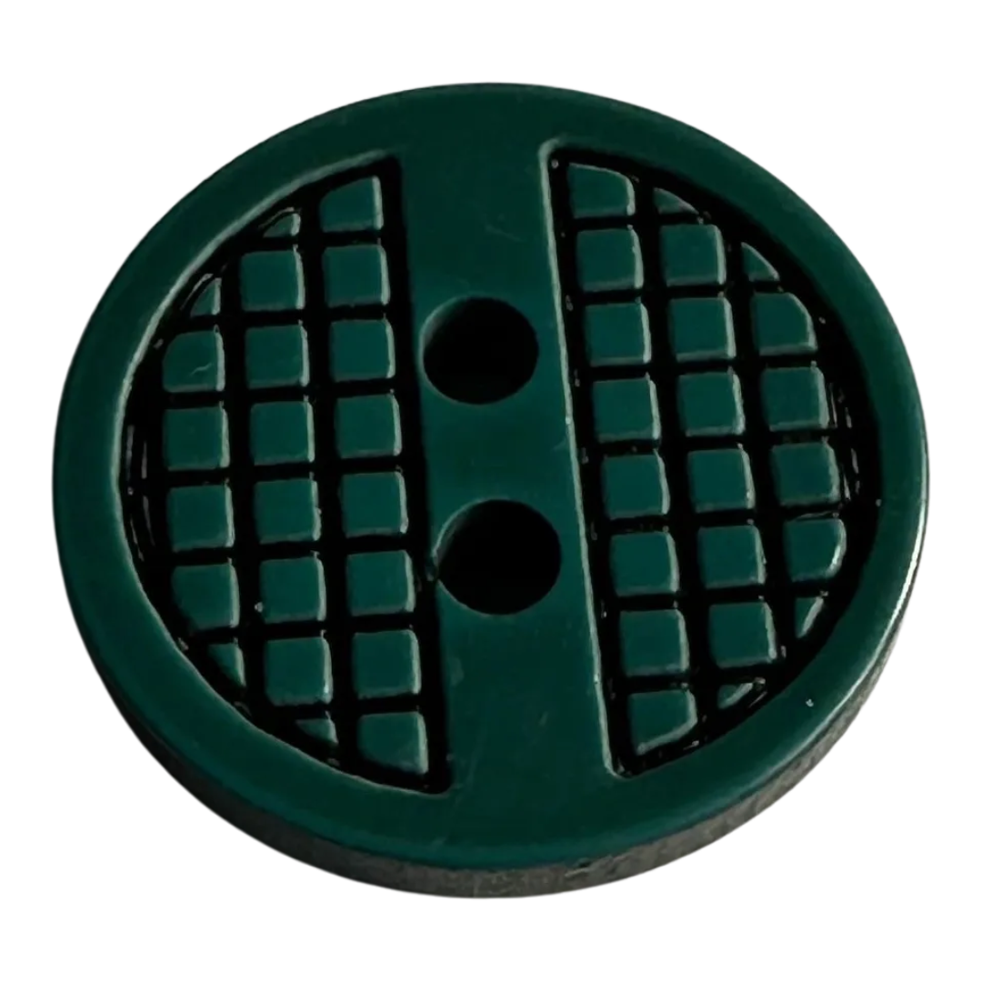 Teal green button 15mm with black check detail, sold individually