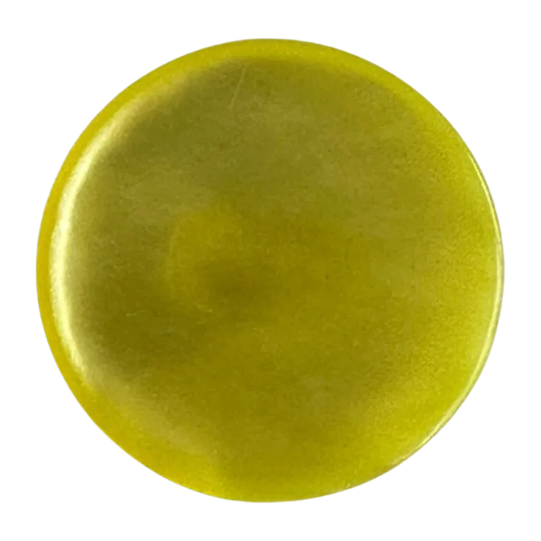 Yellow button 19mm pearlised finish on a shank. Sold individually