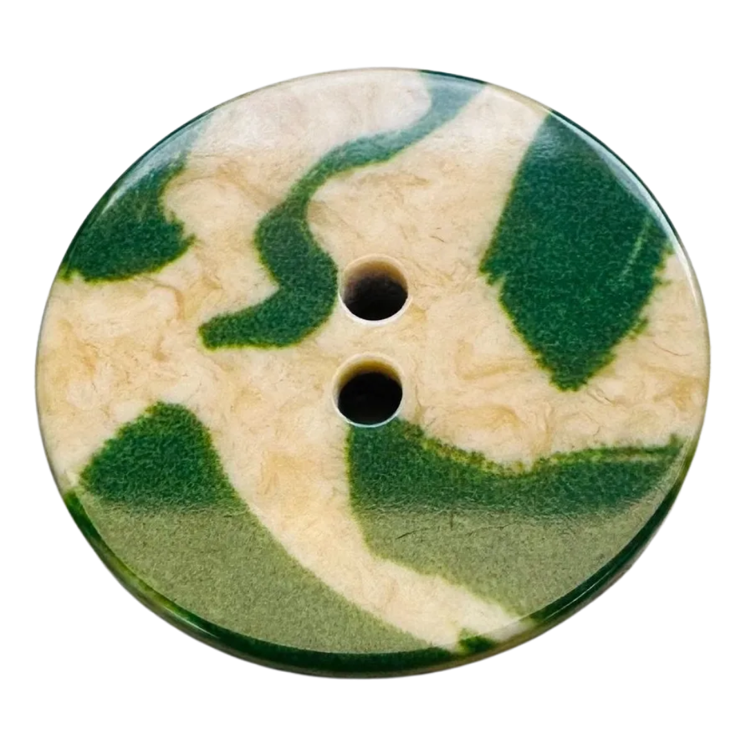 Green & Cream Marbled Button – 23mm Two Hole – Sold Individually