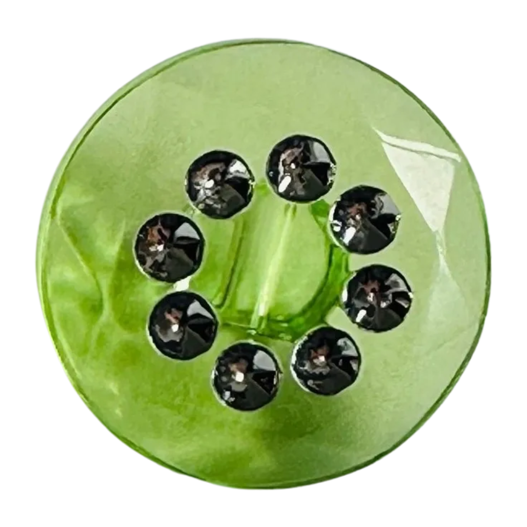 Lime green button 15mm with silver effect detail sold individually