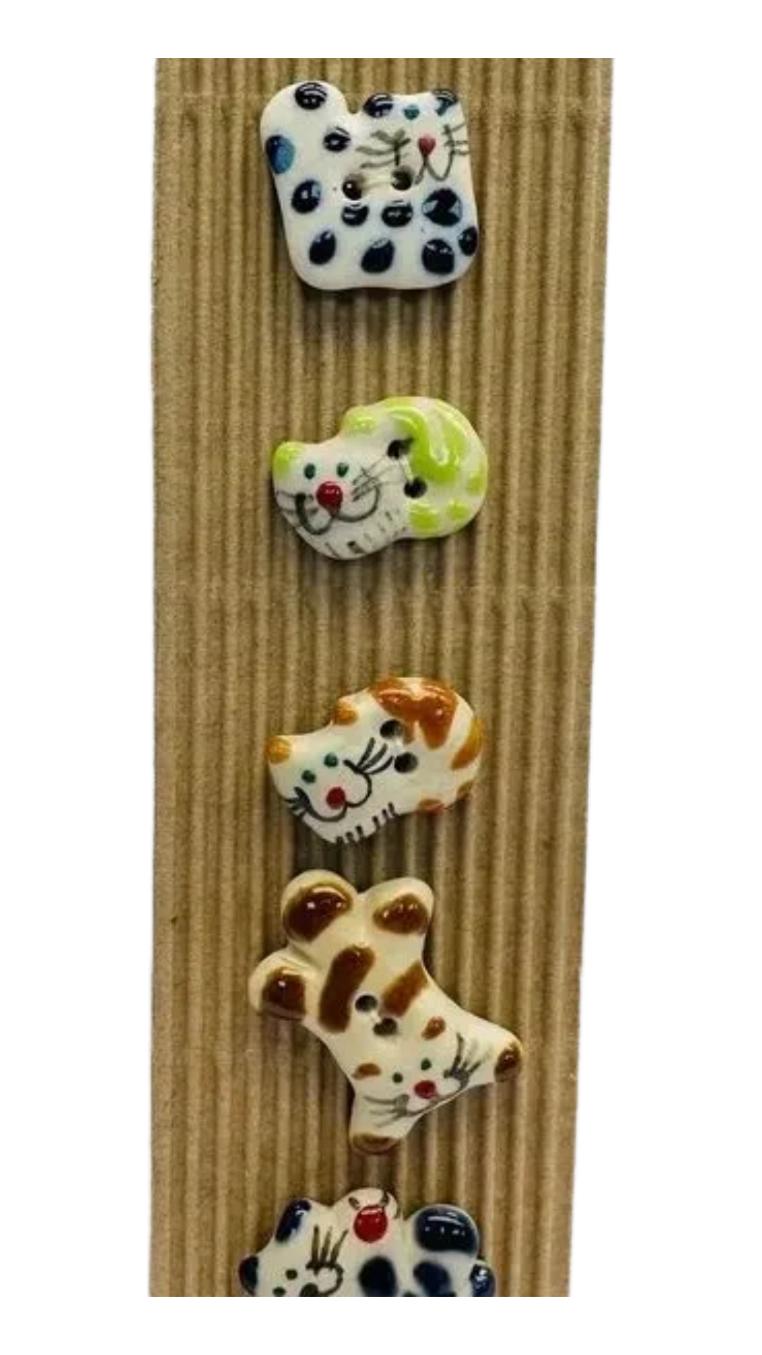 Ceramic Cat Buttons – Hand Painted Novelty Sewing Buttons – Card of 5
