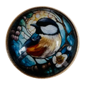 Bird Glass & Metal Button – 22mm Stained Glass Style Design – Sold Individually