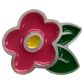 Flower button pink and green 26 x 21mm chunky style sold individually