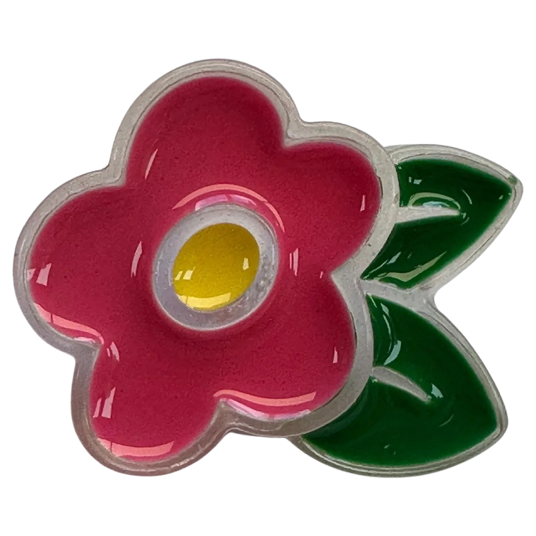 Flower button pink and green 26 x 21mm chunky style sold individually