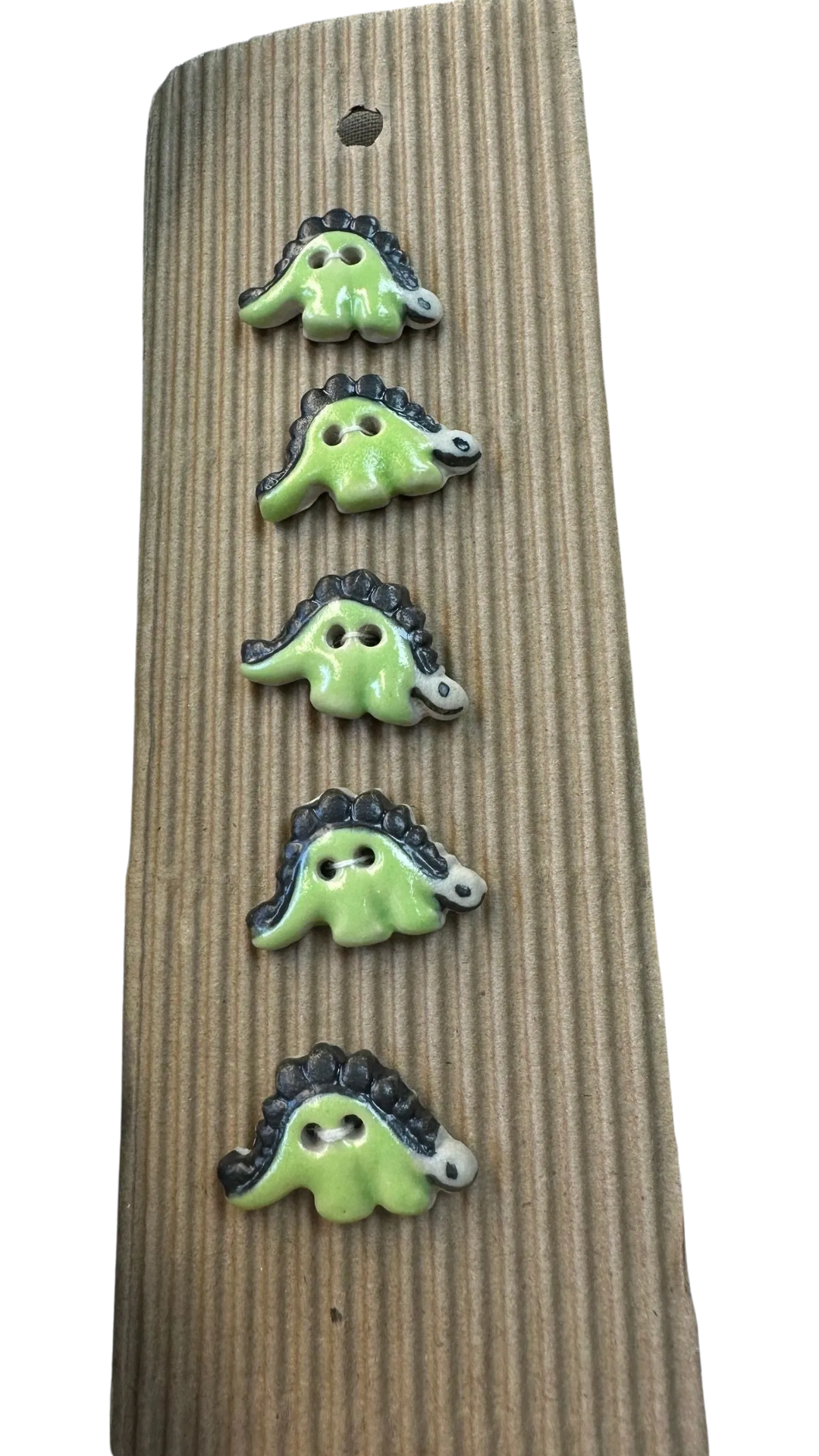 Ceramic Stegosaurus Buttons – 25mm – Green Dinosaur Buttons – Card of Five