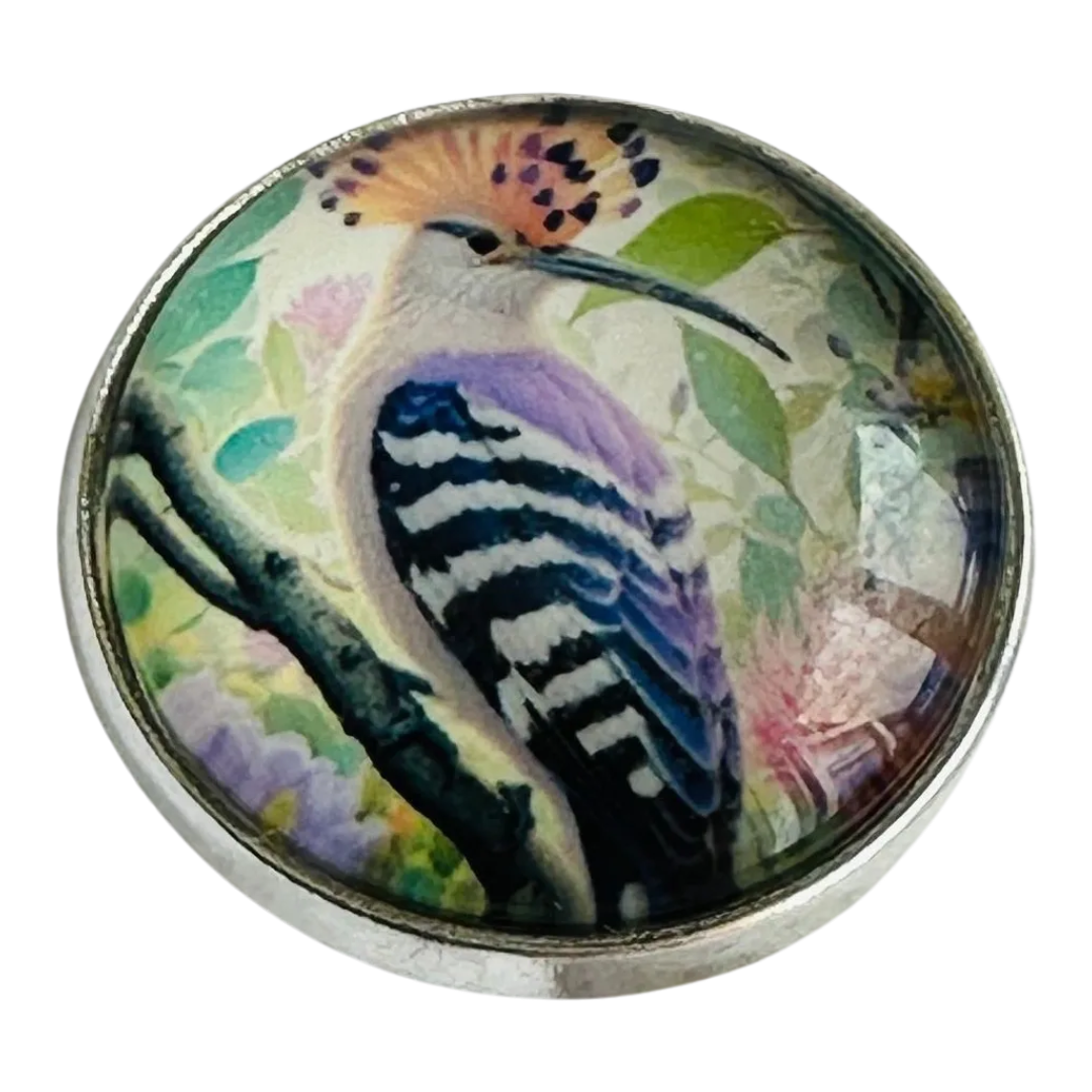 Hoopoe bird button 22mm in glass and metal sold individually