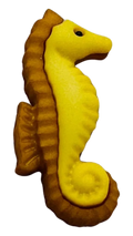 Seahorse button 10 x 22mm yellow and brown sold individually