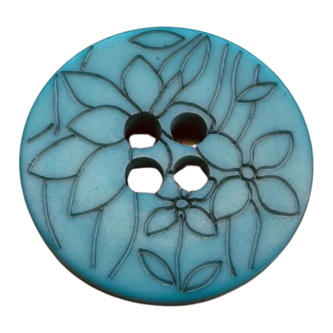 Duck Egg Blue Floral Buttons – 18mm Floral Engraved Button – Sold Individually