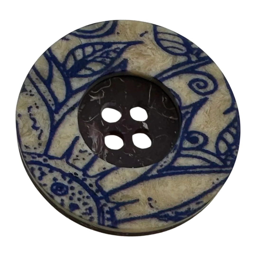 Blue Pattern Button 23mm – Decorative Ring Design – Sold Individually
