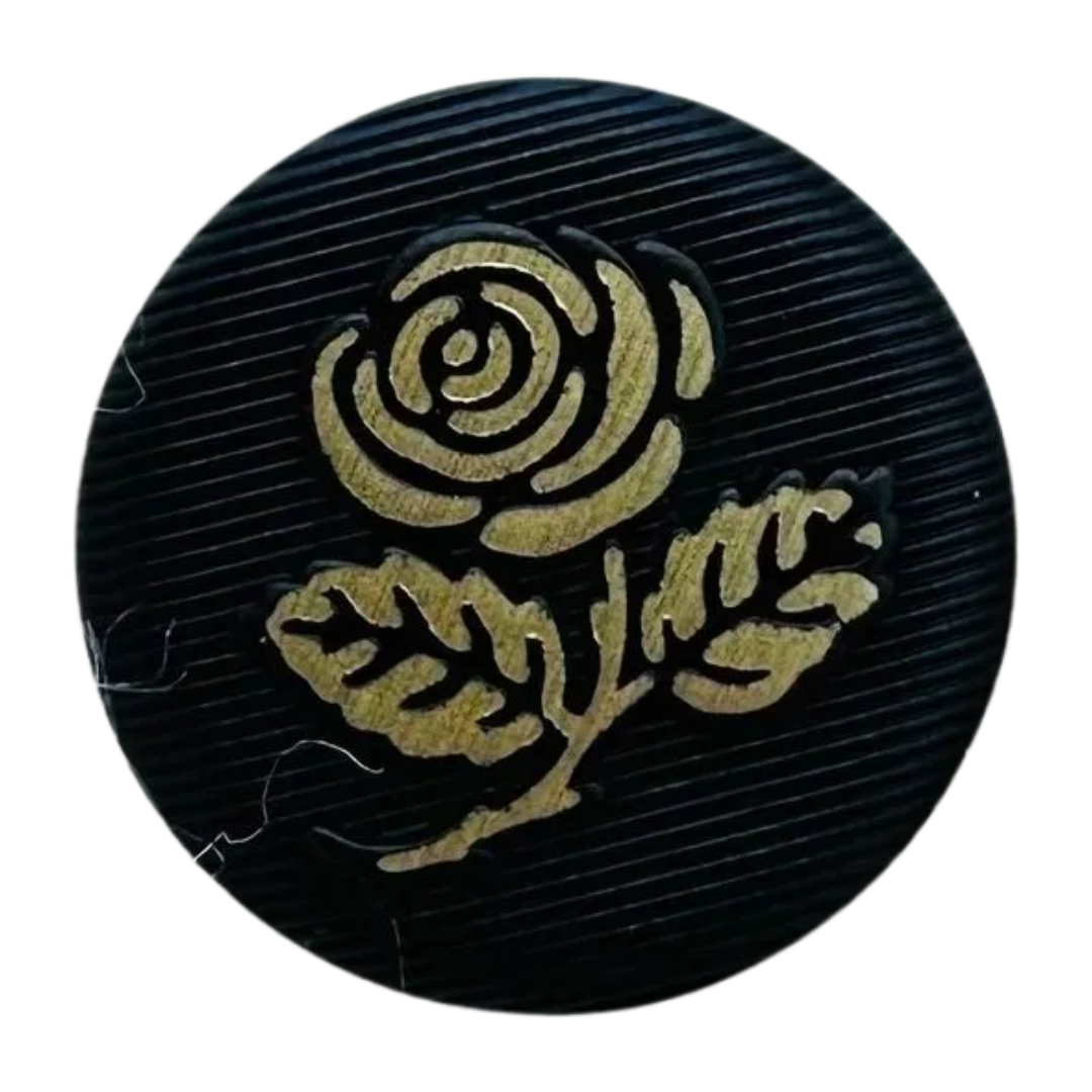 Black & Gold Rose Button – 15mm Shank Button – Sold Individually