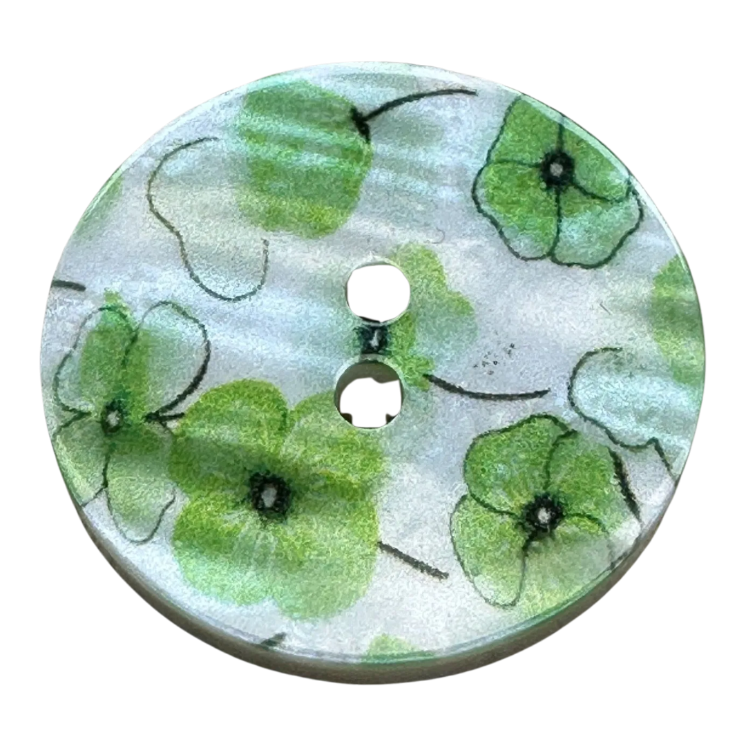 Green flower button 23mm on a white background sold individually
