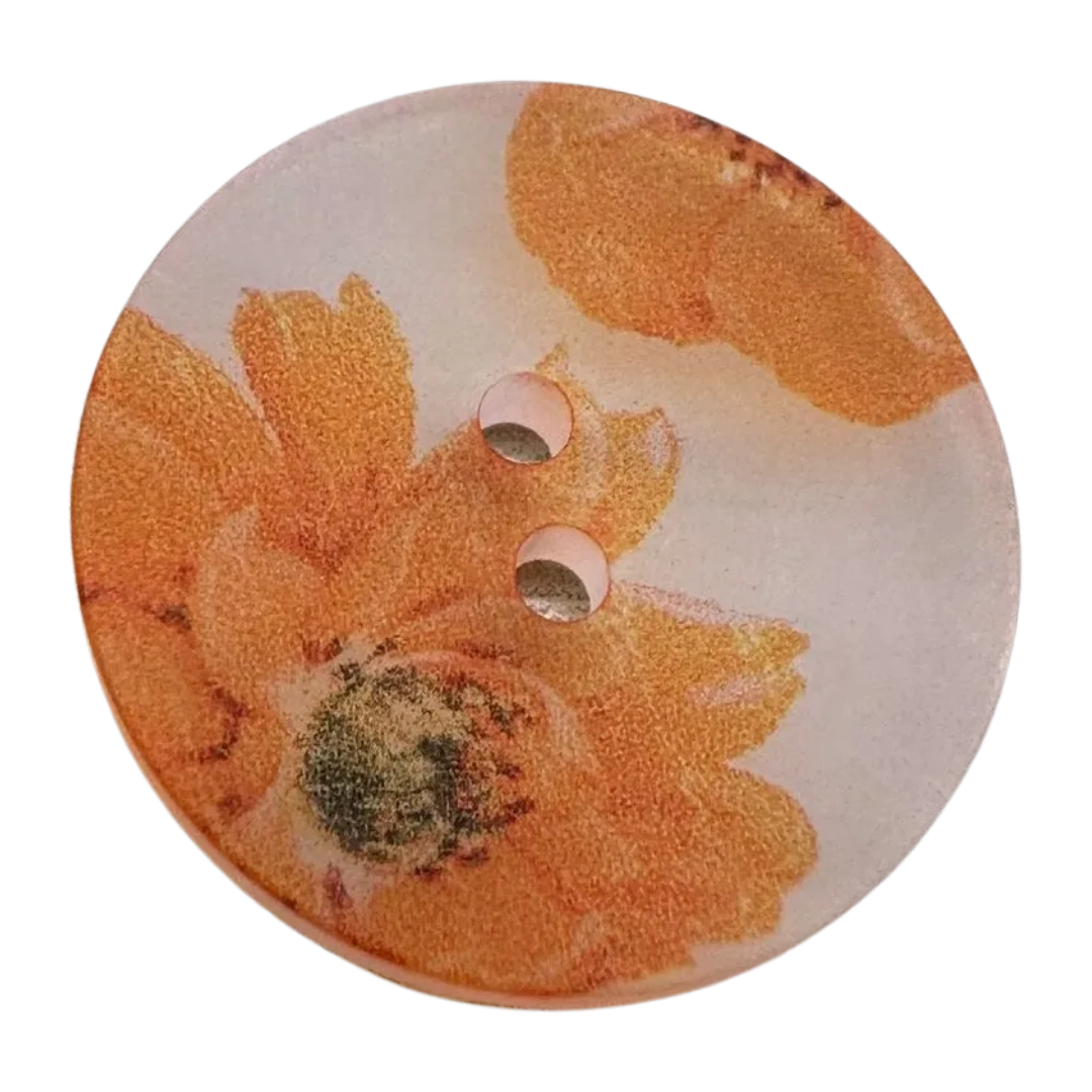Orange Flower Button – 23mm Floral Sew-Through Button – Translucent Finish – Sold Individually