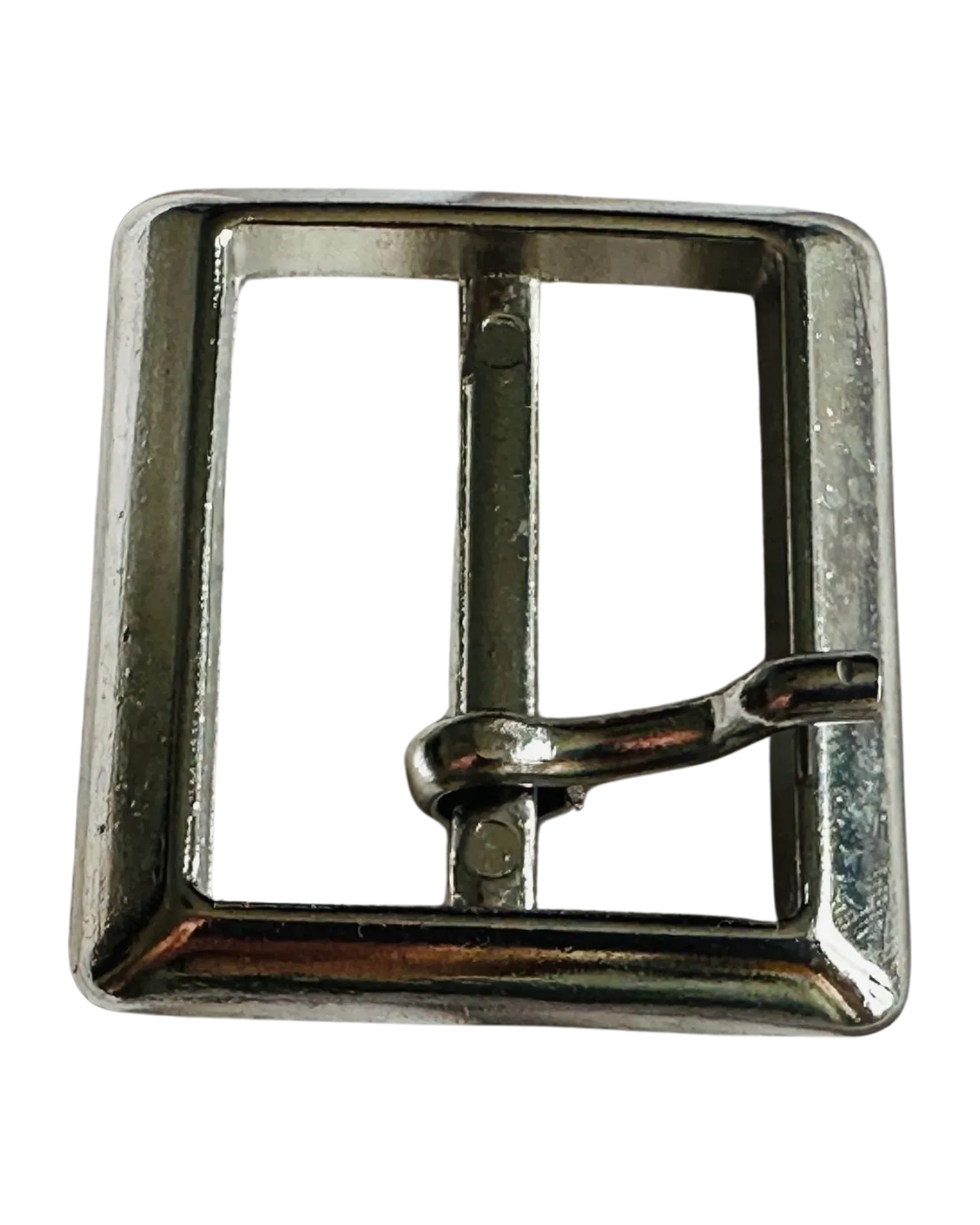 Silver-tone metal buckle with a prong to fit a strap 30mm