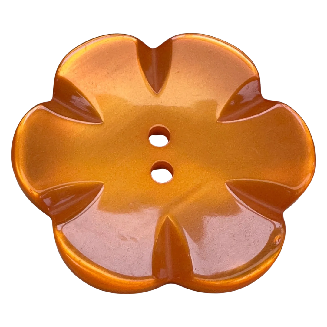 Orange flower button 50mm pearly finish sold individually