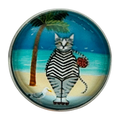 Roller skating cat at the beach button 22mm glass and metal Cornish fun sold individually