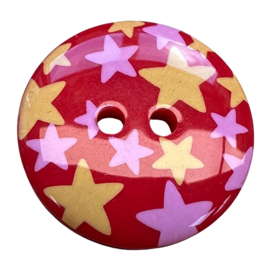 Star Buttons – 23mm Red, Pink and Gold Star Design – Sold Individually