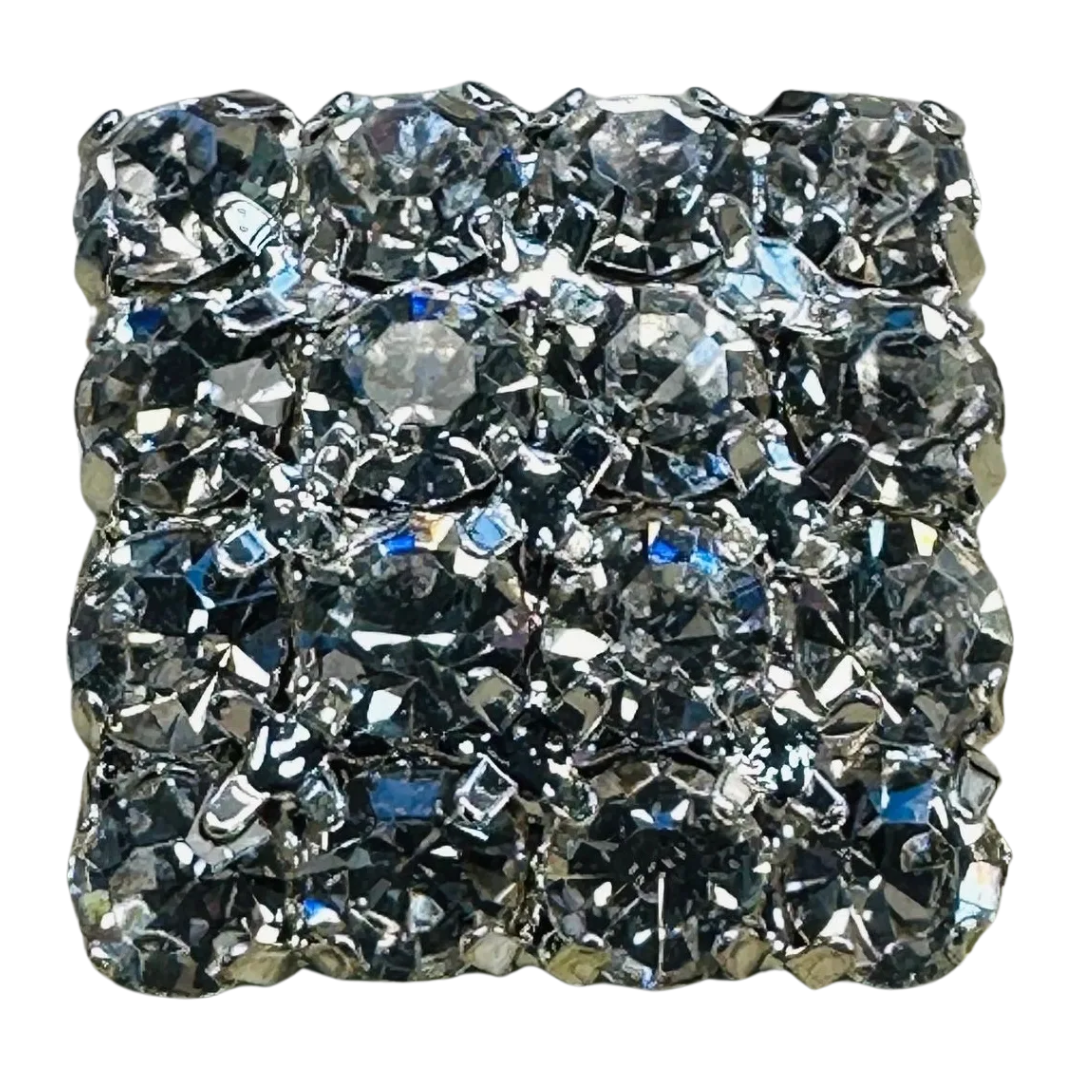 Rhinestone button 16mm silver set in silver tone metal sold individually