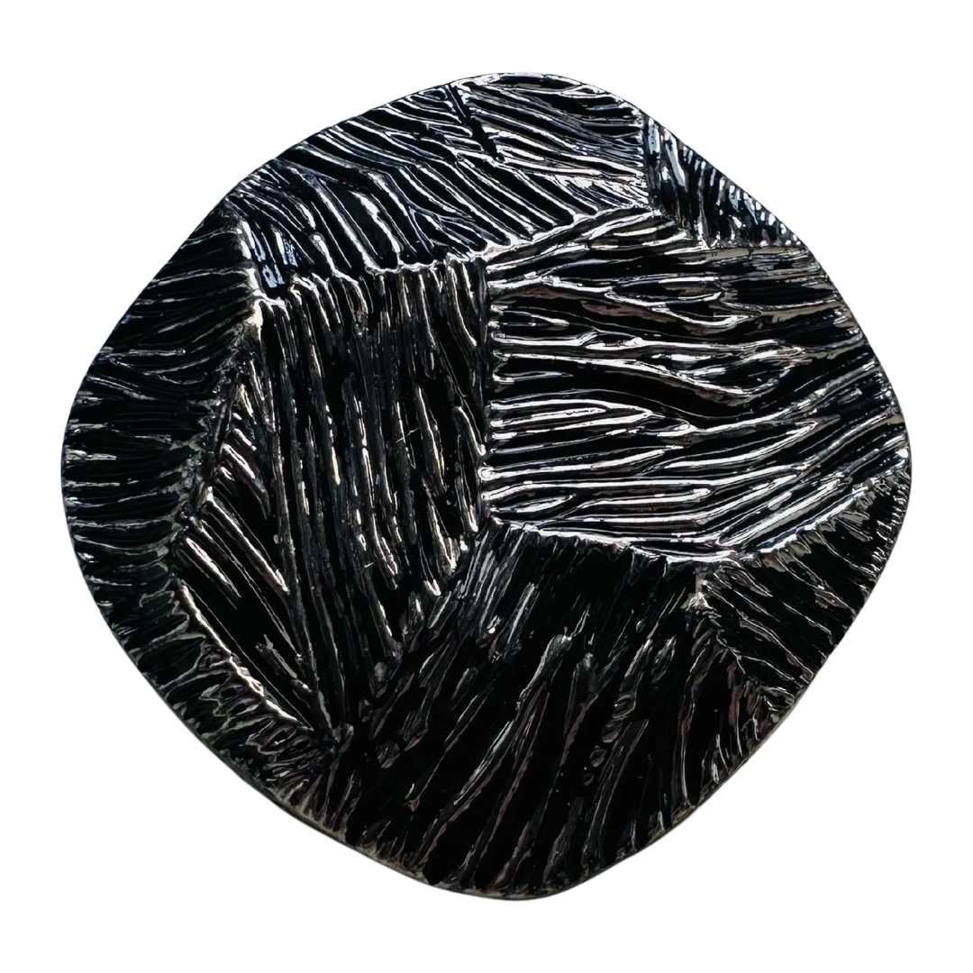 Vintage Black Glass Button with Silver Detail – 25mm – Sold Individually