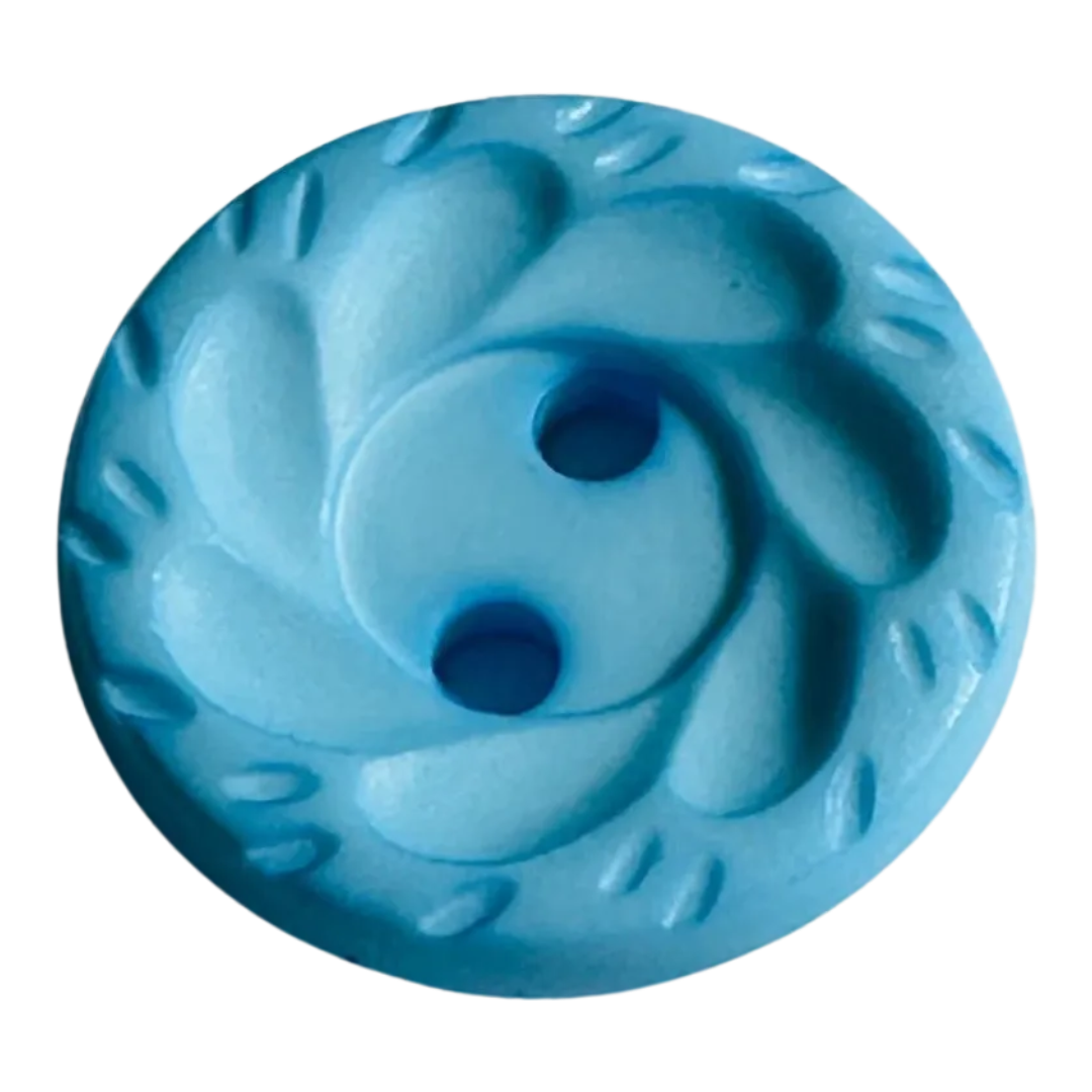 Light blue button 15mm matte sculpted design sold individually