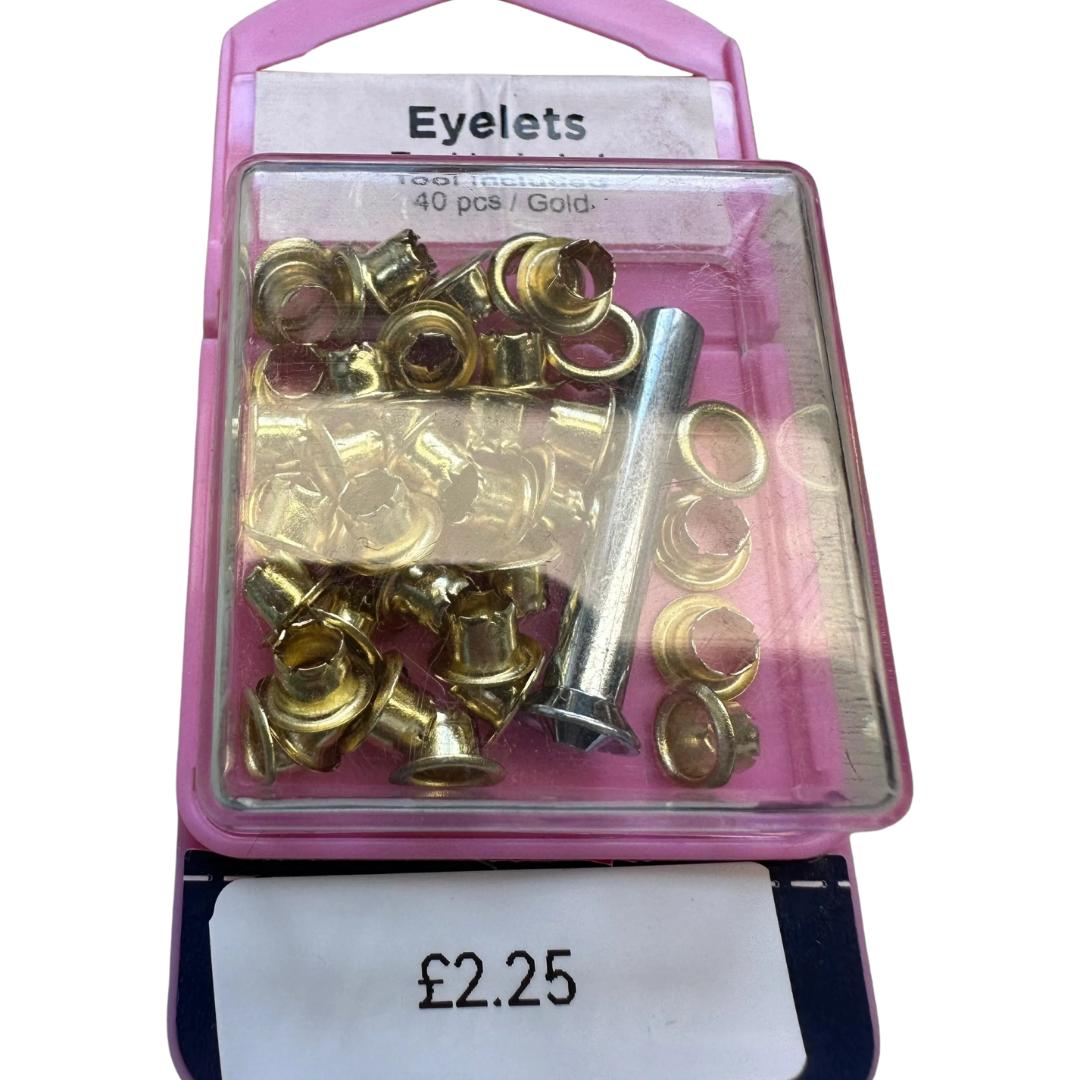Gold Tone Eyelets with Tool – 4mm – Pack of 40