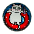 Cocktail cat button 22mm Cornish beach fun in glass and metal sold individually
