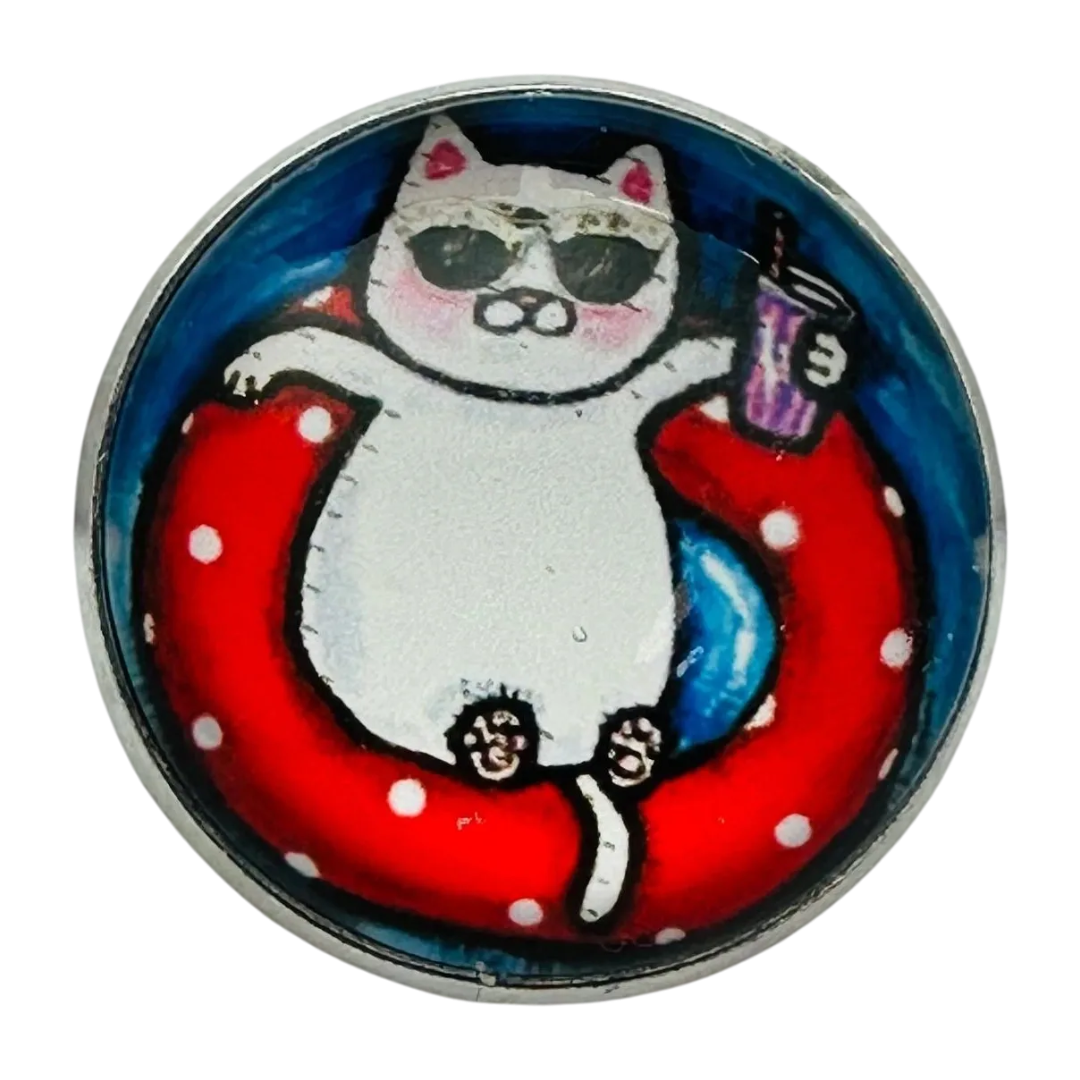 Cocktail cat button 22mm Cornish beach fun in glass and metal sold individually
