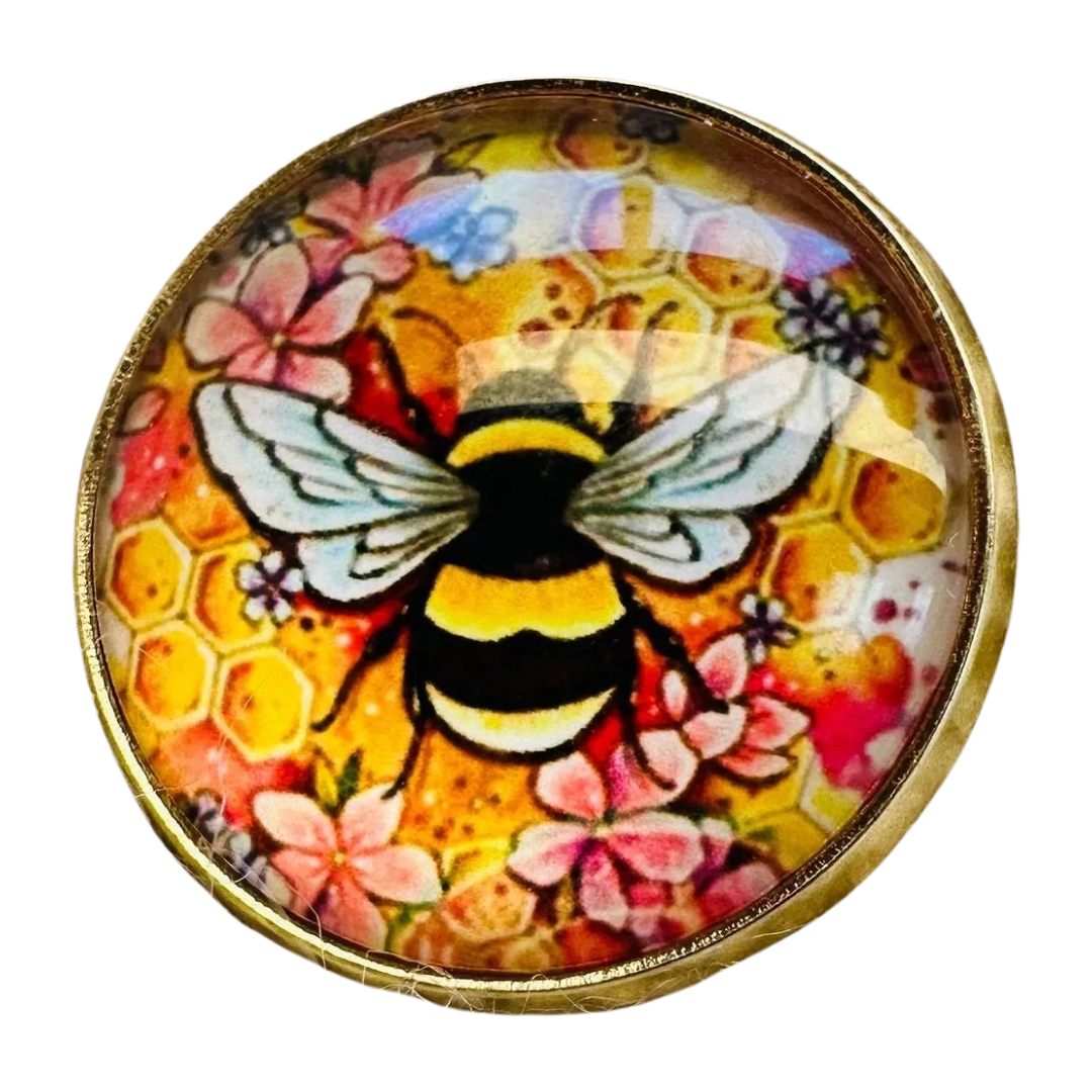 Bee Button – 22mm Glass & Metal – Sold Individually