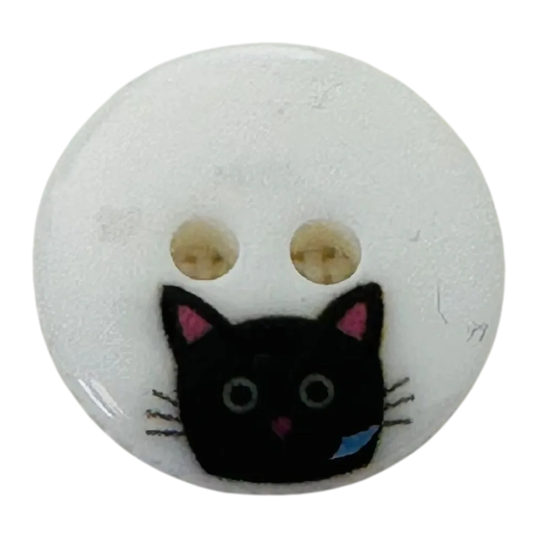 Black Cat Button – 15mm Cat Face Button – Sold Individually
