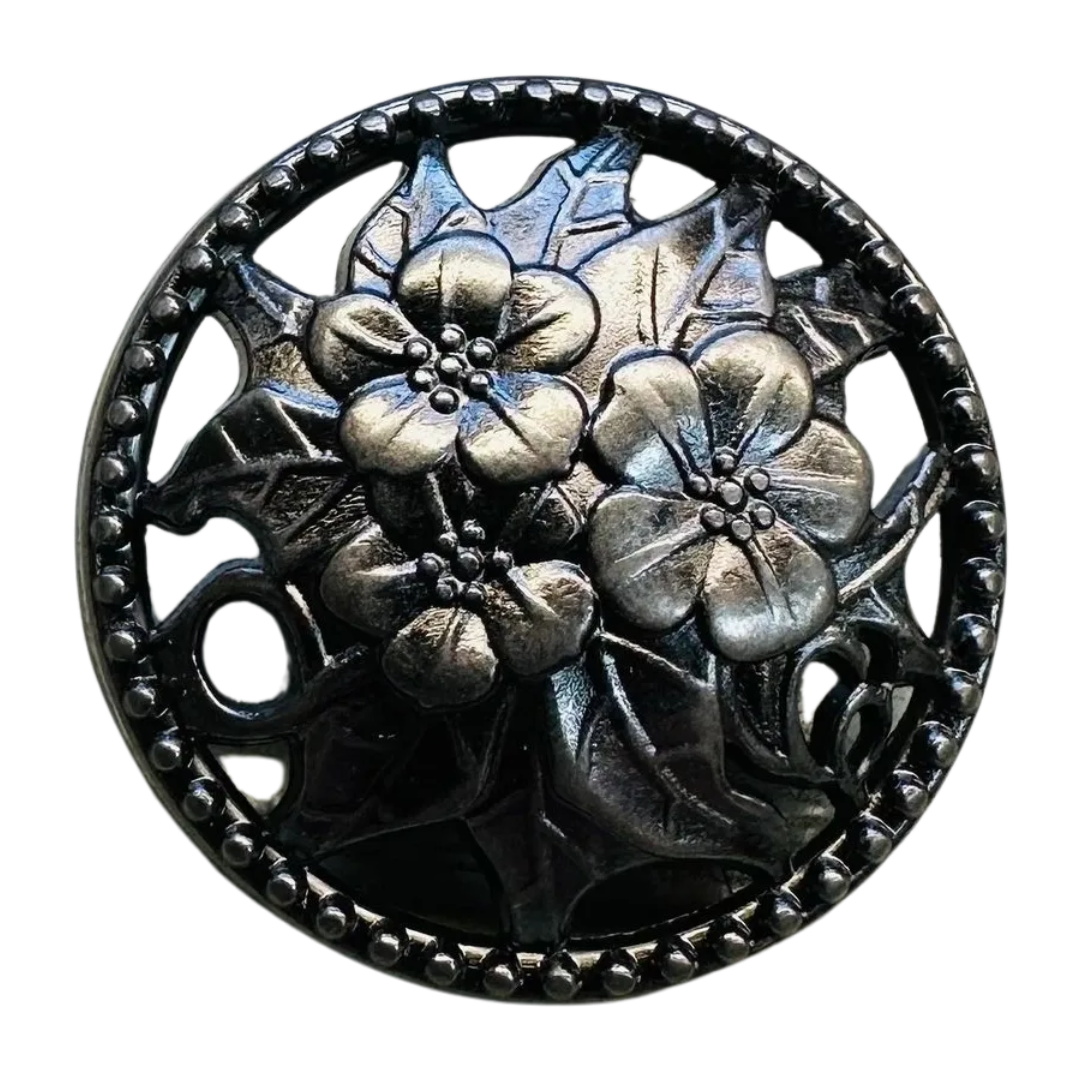 Floral Metal Buttons – Antique Silver Finish – 23mm – Sold Individually