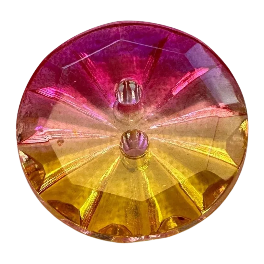 Translucent Faceted Button – Pink and yellow 18mm (28L, 11/16 inch) – Two Hole – Sold Individually