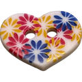 Heart Button Floral Design 15mm – Colourful Decorative Button – Sold Individually