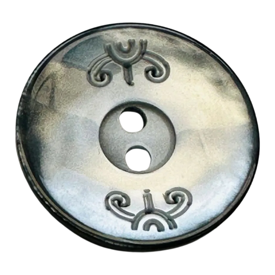 Grey button 17mm etched pearly design sold individually