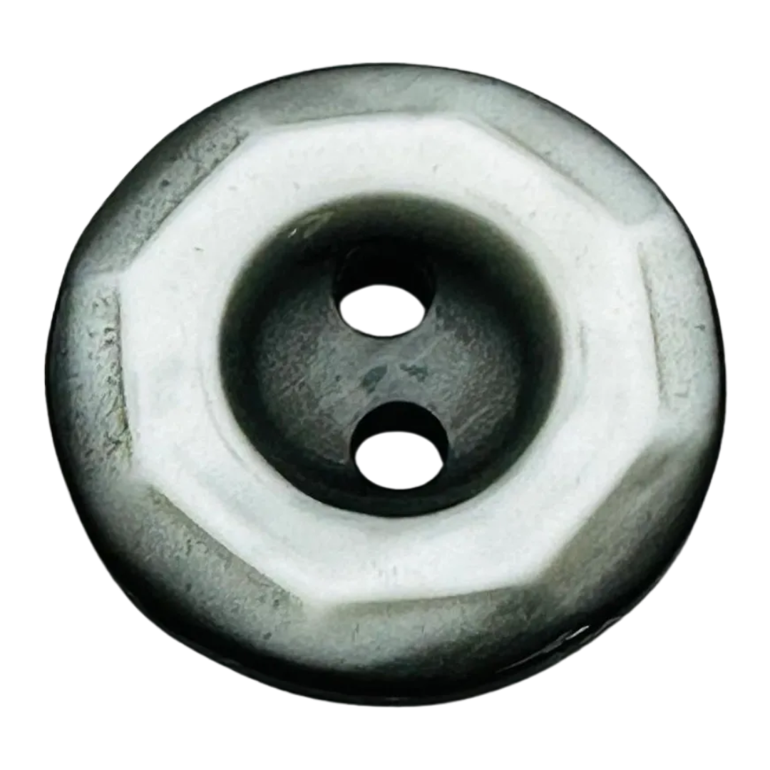 Grey button 18mm with a pearly finish hexagon design sold individually