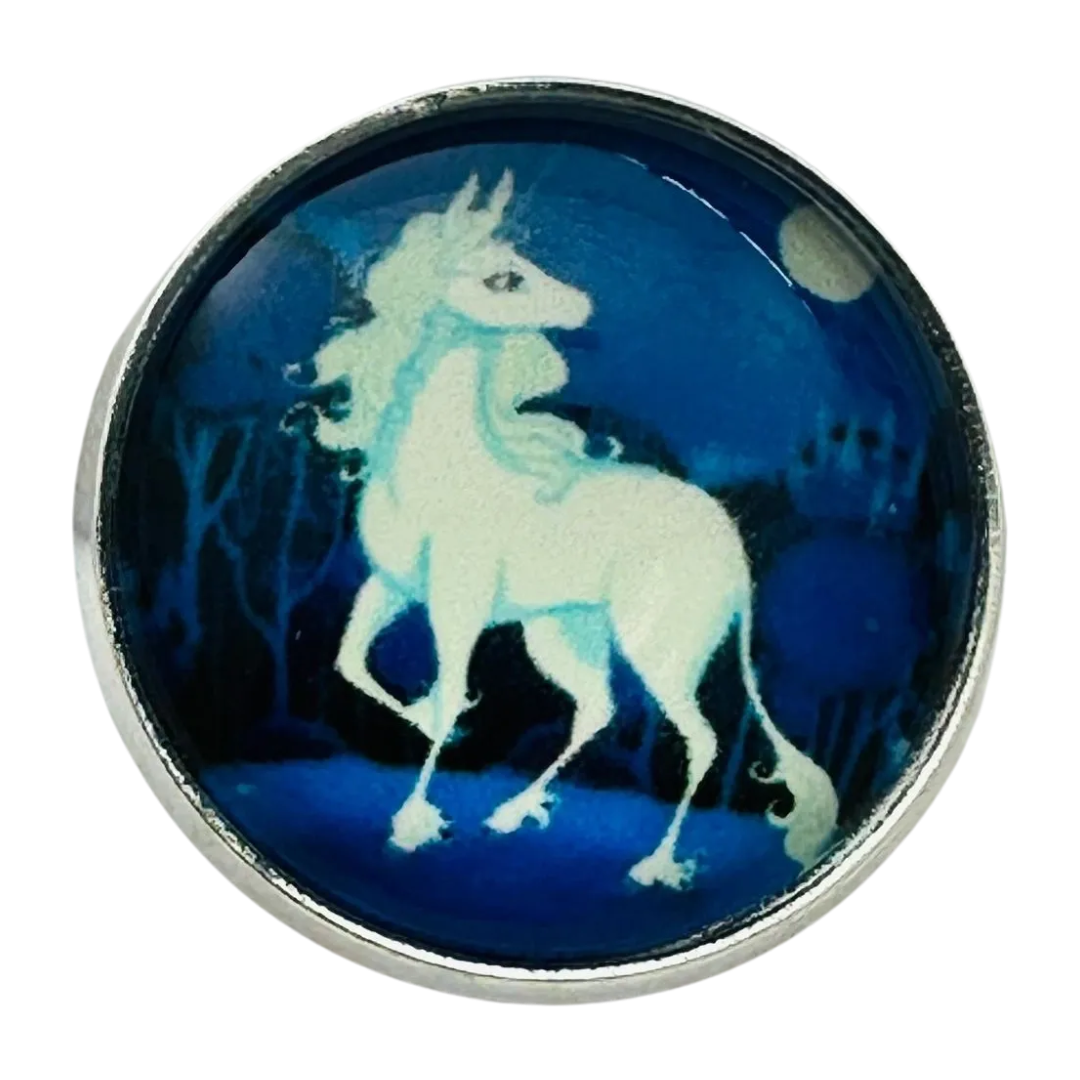 Fantasy Unicorn button 22mm glass and metal sold individually