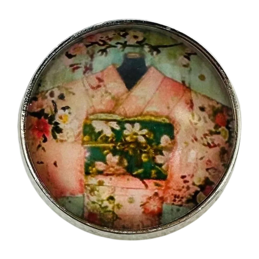 Japanese Kimono Glass & Metal Button – 22mm – Shank – Sold Individually