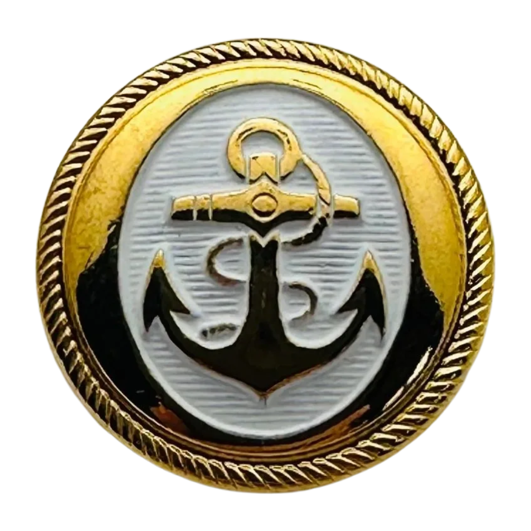 Metal button gold-tone with white Anchor design 18mm sold individually vintage