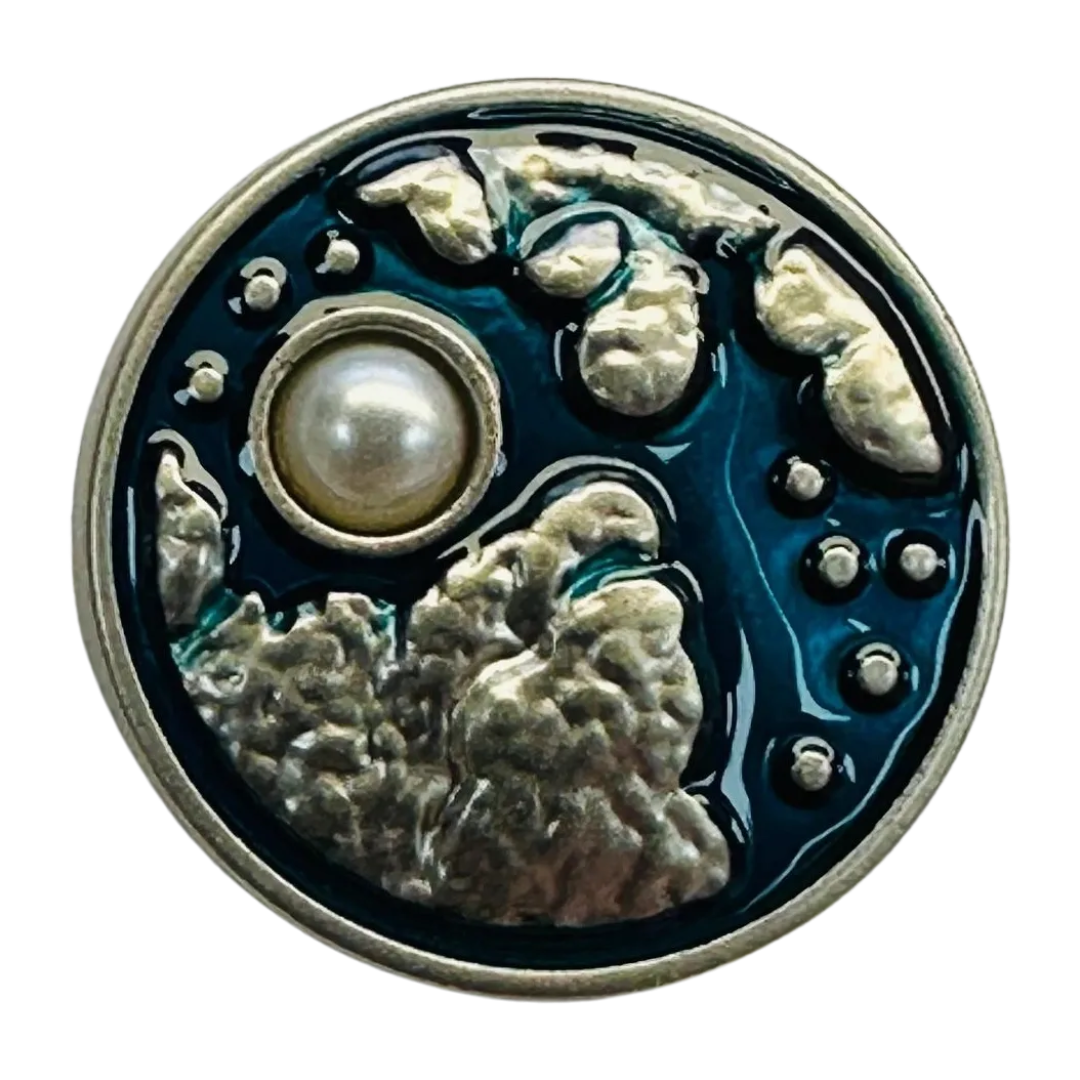 Moonlit sky button teal and silver-effect metal sold individually