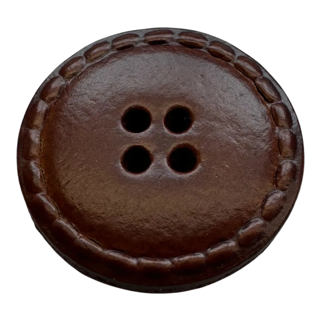 Genuine Italian Leather Button – 24mm Stitched Edge – Sold Individually