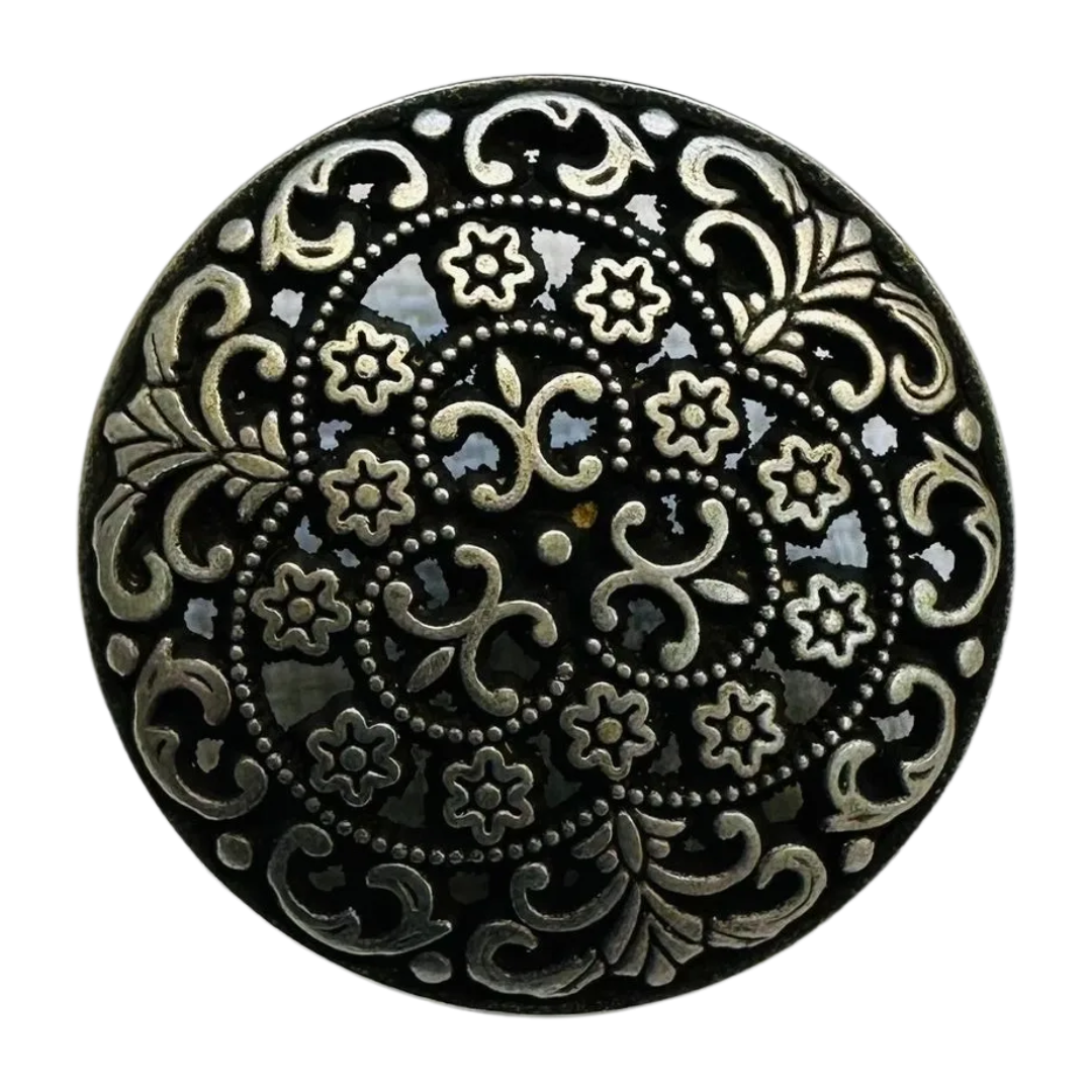 Silver Tone Metal Jacket Button 23mm – Ornate Floral Scroll Design – Sold Individually