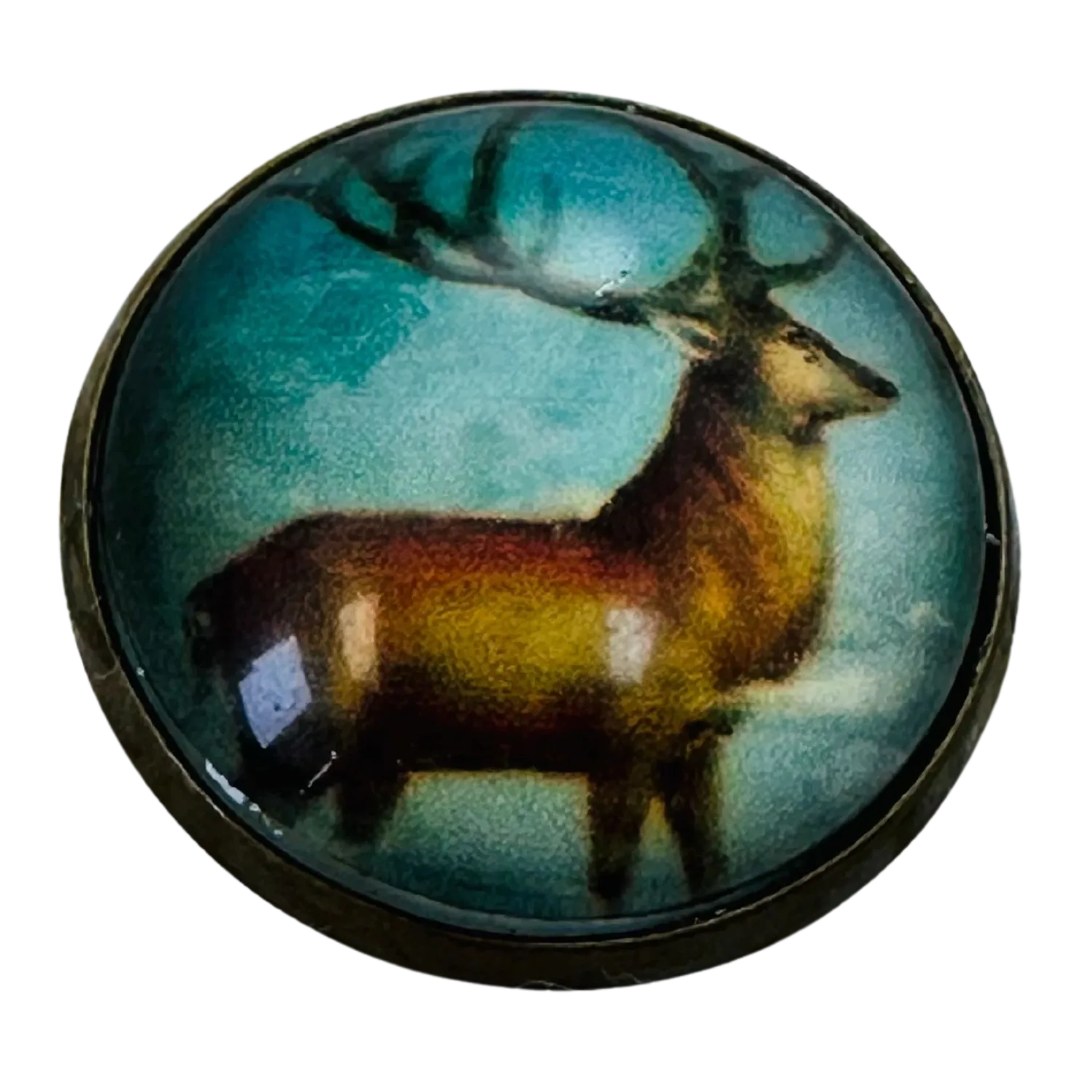 Stag Glass & Metal Button – 22mm Woodland Deer Picture Button – Sold Individually