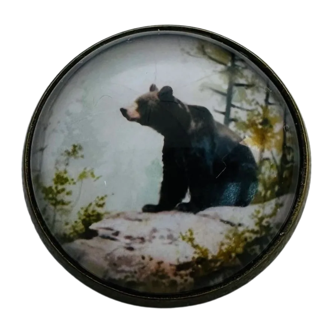 Brown Bear Glass & Metal Button – 22mm – Shank Back – Sold Individually