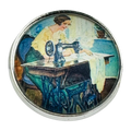 Lady at her sewing machine button 22mm glass and metal sold individually