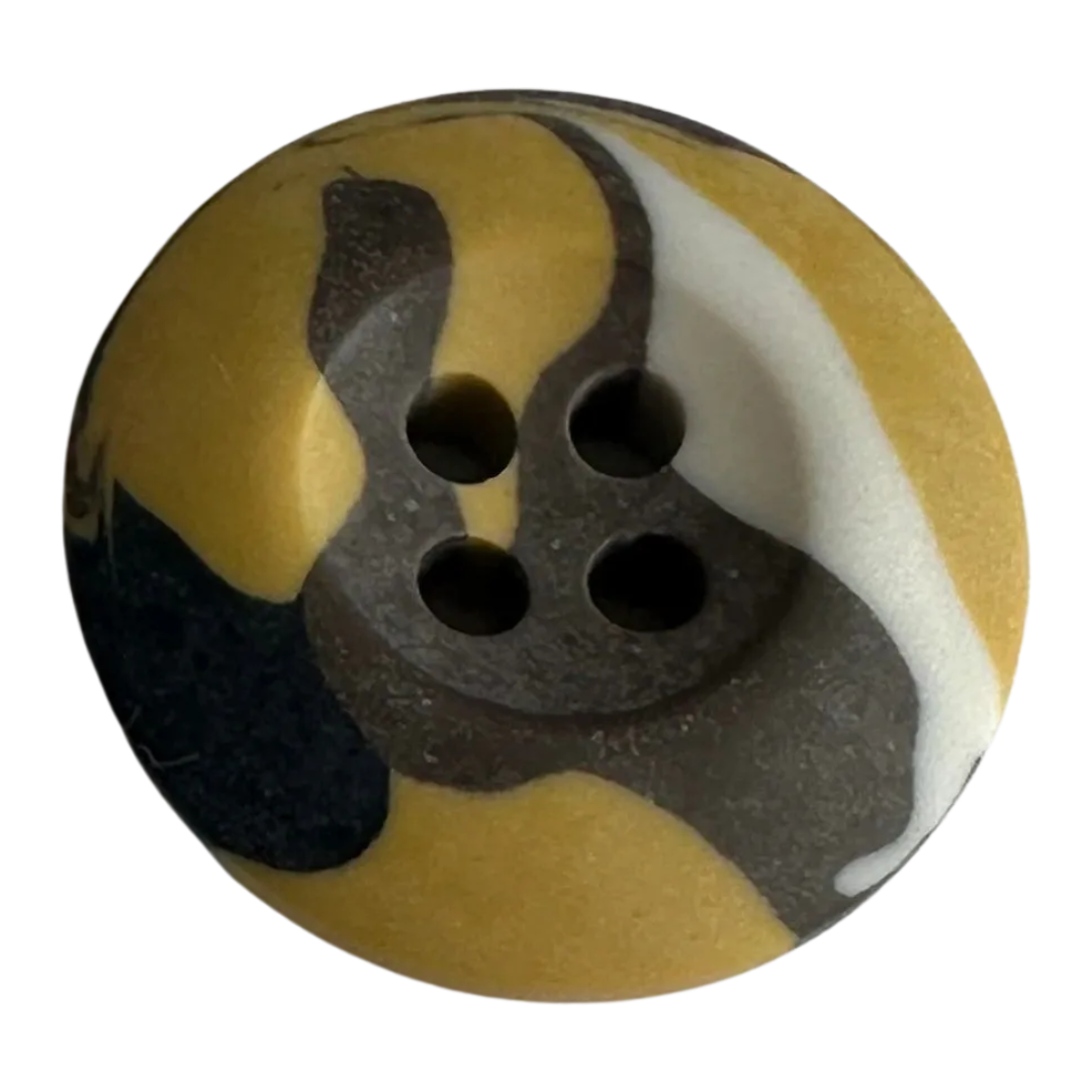 Ochre button 20mm with brown and white detail sold individually