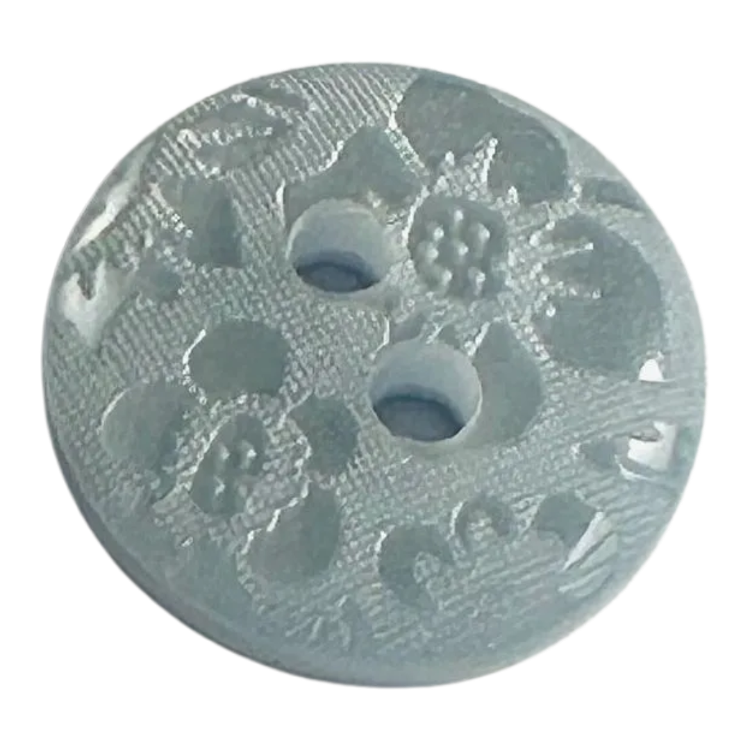 Pale blue button 12mm floral damask design sold individually