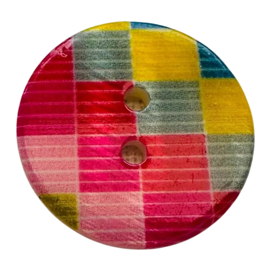 Printed Shell Buttons 23mm – Colourful Check Cardigan Buttons