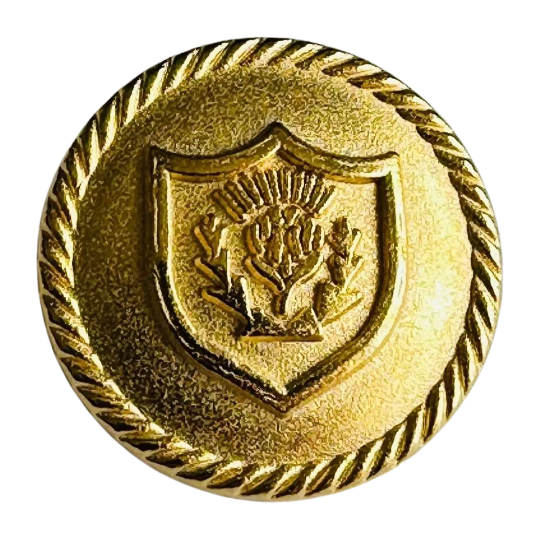 Metal button 20mm gold-tone raised shield design sold individually